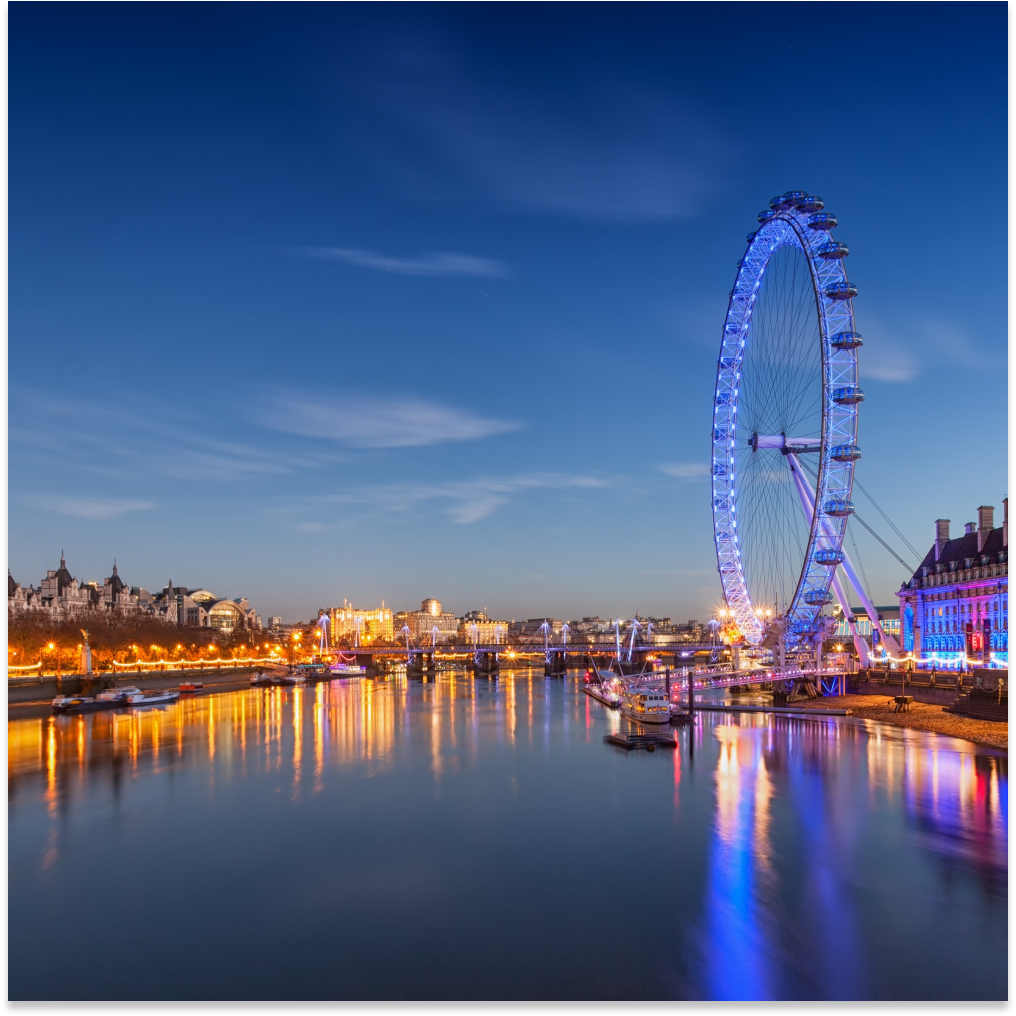 Picture of the London Eye ferris wheel from across the water.