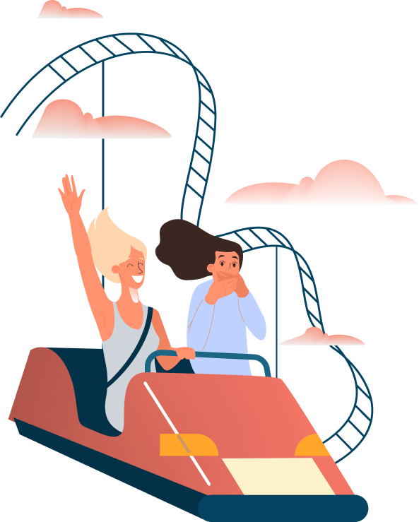Graphic of two women riding a roller coaster.